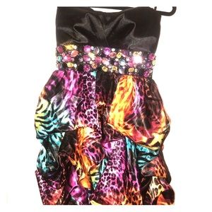 Strapless junior prom animal print dress